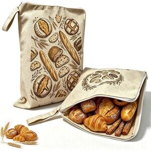 2 Pack Beeswax Bread Bags for Sourdough Organic Linen Reusable Zipper Storage